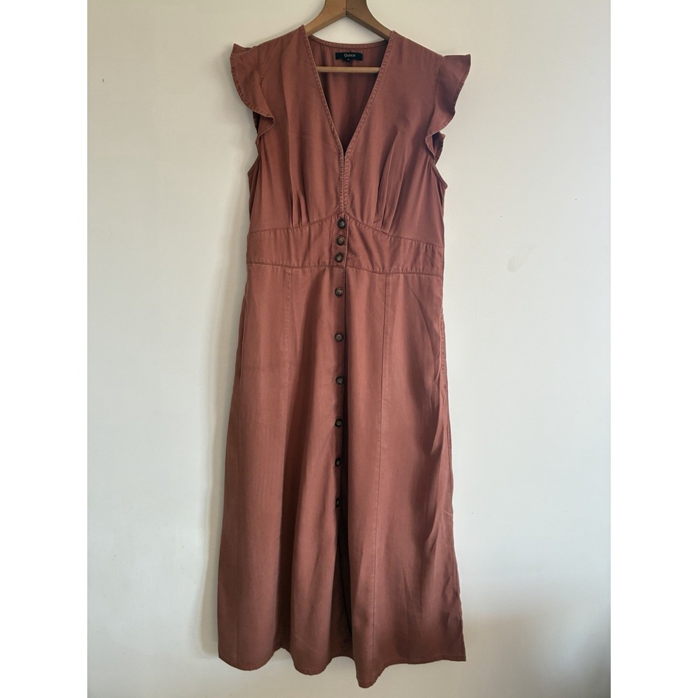 Quince Women's Long Button Down Dress Prairie Brown Neutral Medium Chic Boho - Picture 1 of 8